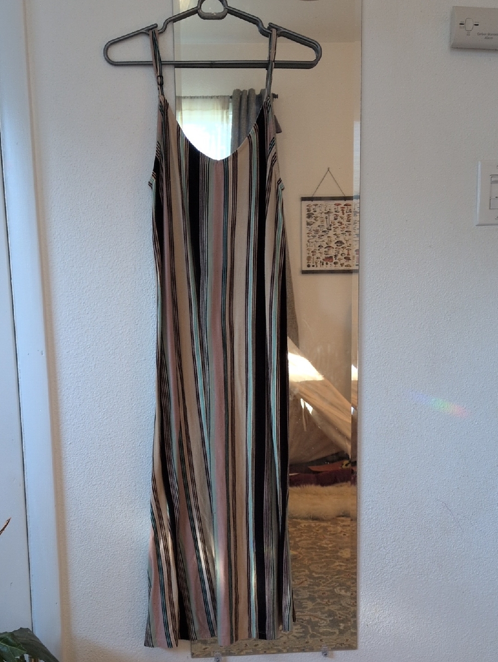 RVCA Striped Summer Dress in Taupe, Black & Mint